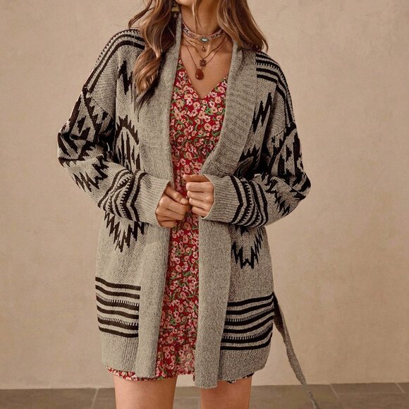 Brown Casual Bohemian Women's Long Sleeve Cardigan - Picture 1 of 7